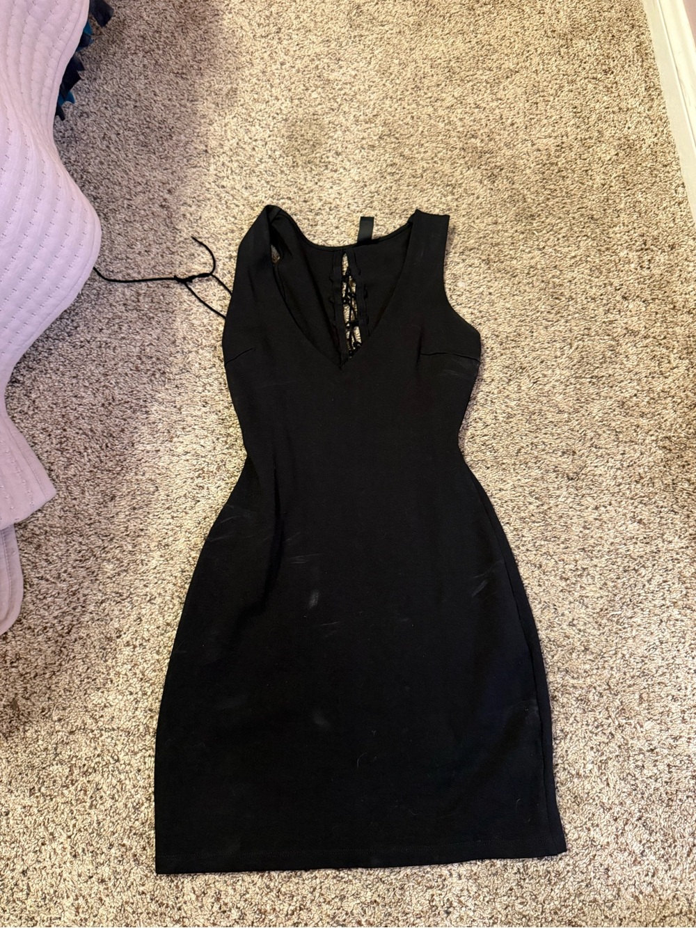 Windsor Black Sleeveless V-Neck Lace-Up Mini Dress